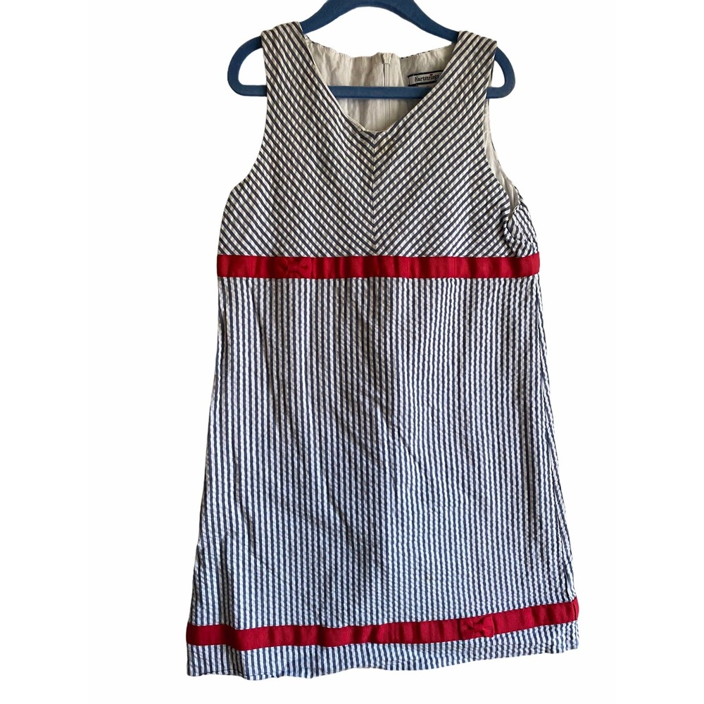 Hartstrings Dress Girls Size 8 Blue Red Seersucker Sleeveless USA 4th Of July